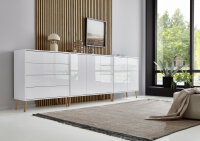 BMG Möbel Sideboard mit Holzfüße »Mailand Set 7«, grifflos, Korpus weiß matt und weiß lackierte Hochglanzfronten