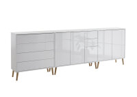 BMG Möbel Sideboard mit Holzfüßen »Mailand Set 7«, Korpus weiß matt und weiß lackierte Hochglanzfronten, Oberboden in Artisan Eiche