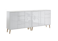 BMG Möbel Sideboard, Kombikommode mit Holzfüßen »Mailand Set 13«, Korpus weiß matt und weiß lackierte Hochglanzfronten