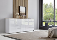 BMG Möbel Sideboard »Mailand Set 14«, Korpus weiß matt und weiß lackierte Hochglanzfronten, Oberboden in Artisan Eiche