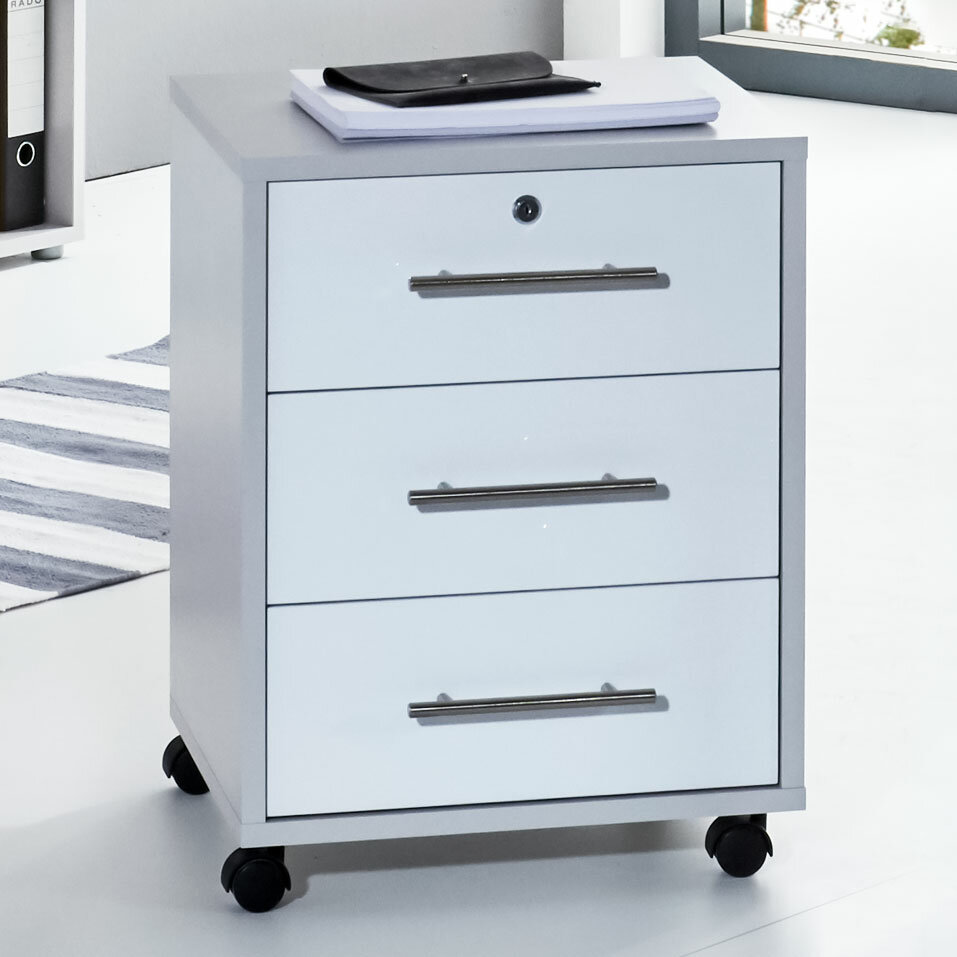 BMG Möbel Rollcontainer, Office Edition € - Mini, hochglanz 100,00 , grau/ weiß