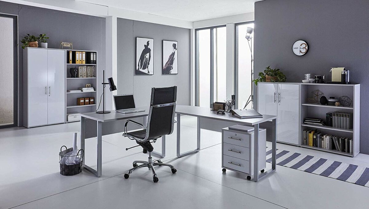 Office Büromöbel-Set, weiß Möbel BMG grau/ 1, € hochglanz -, Set 902,00 Edition